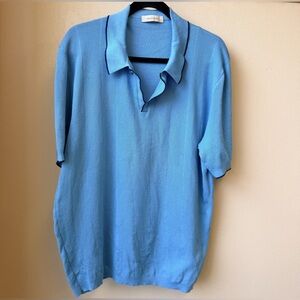 Ermenegildo Zegna Premium Cotton Knit Polo Sweater Blue Italy Cotton Sz 56 XXL